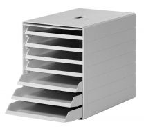 Schubladenbox mit Staubschutz, BxTxH 250x365x322 mm, 7 offene Schubladen, versenkbare Frontplatte, aus Polystyrol, grau
