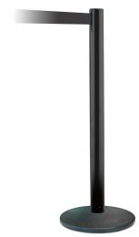 Rollgurtpfosten, Modell Popular, Pfosten schwarz, Kunststoff, 2,3 m Gurtband schwarz, 4-Wege-System, Gurtbremse, Sicherungsclip, VE 2 Stück