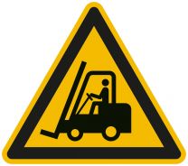 Warnschild, Warnung vor Flurförderzeugen, Kunststoff, Seitenlänge 200 mm, DIN EN ISO 7010