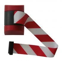 Wandkassette für Rollgurte, Wandfixierung inkl. Wandanschluss, Gehäuse Kunststoff Rot, Gurt 4,60 m, rot/weiß
