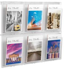 Wand-Display, 6xDIN A4, BxTxH 852x59x652 mm, glasklar, inkl. Montageschiene + Befestigungsmaterial, VE 2 Stück