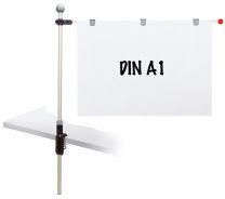 Tisch-Planhalter, 1 Alu-Schwenkarm A1 (1000 mm) mit 3 Magnetclips, Klemmfuß für Tischplatten bis 60 mm Stärke