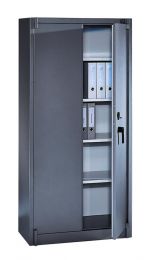 CP Feuergeschützter Flügeltürenschrank, BxTxH 930x500x1950 mm, 2-türig, 4 Fachböden, RAL 7021 schwarzgrau