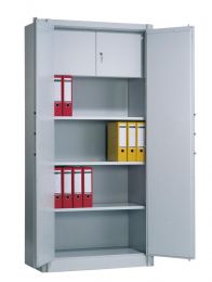 CP Feuergeschützter Flügeltürenschrank, BxTxH 930x500x1950 mm, 2-türig, 3 Fachböden, 1 Schließfach, RAL 7035 lichtgrau