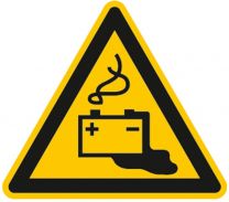 Warnschild, Warnung vor Gefahren durch Batterien, Folie, 100 mm