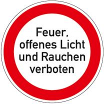 Verbotsschild, Feuer, offenes Licht und Rauchen verboten, Kunststoff, Durchm. 300 mm