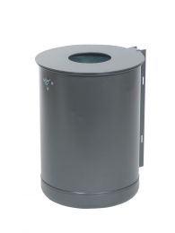 Abfallbehälter, 35 l, ungelocht m. Deckelscheibe, DxH 340x475 mm, Wand- + Pfostenbefestigung, ohne Einsatzbehälter, RAL 7016