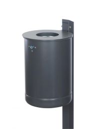 Stand-Abfallbehälter 50 l, ungelocht mit Deckelscheibe, DxH 380x515 mm, inkl. Q-Rohrpfosten zum Einbeton., ohne Einsatzbehälter, feuerverzinkt