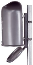 Abfallbehälter oval, Vol. 45 l, aus Stahlblech, BxTxH 425x330x590 mm, mit Federklappe, RAL 6005, inkl. Aufkleber