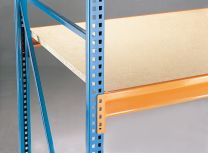 Weitspannregal, Grundfeld, 3 Ebenen mit Spanplattenboden, Fachlast 670 kg, BxTxH 1785x600x2000 mm, Ständer blau, Holme orange