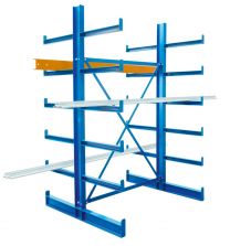 Kragarmregal, Grundfeld, doppelseitig, BxTxH 1250x1100x(1000)x2000 mm, 2 Ständer, 10 Kragarme, 12 Lagerebenen, Arm/Ständerlast 200/2400 kg, RAL 5010