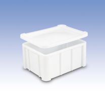 Euronormbehälter, Polyethylen, verrippter Boden, mit 2 Lenk- + 2 Bockr., Vol. 140 l, Außen-/Innennmaße LxBxH 800x600x550/720x515x400 mm