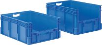 Euronorm-Mehrwegbehälter, ohne Deckel, Standardboden + Öffnung Stirnseite, Volumen 132 l, LxBxH außen/innen 800x600x320/762x562x315 mm, Farbe blau