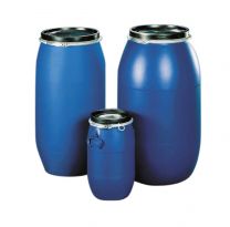 Bauchfass, PE (HDPE), blau, Deckel + Spannring, Volumen 60 l, Durchm. 395 mm, Höhe 620 mm, Öffnung 328 mm