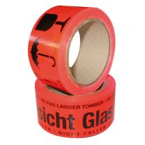 Warn-Klebeband, PVC, Farbe orange, Aufdruck Vorsicht Glas, Rollenbreite x -länge 50 mm x 66 m, VE 36 Rollen