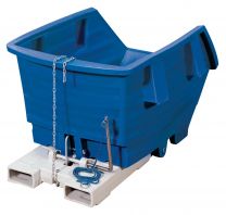 Muldenkippbehälter aus PE, Vol. 0,75 cbm, LxBxH 1650x1150x890 mm, Traglast 250 kg, mit Staplertaschen, Farbe blau
