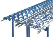 Leicht-Röllchenbahn mit Stahlrollen, Bahnbreite 600 mm, Gesamtbreite 640 mm, Achsabstand 125 mm, Kurve 45 Grad