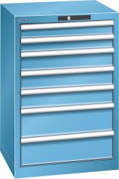 Lista Schubladenschrank, Traglast/Schubl.: 75 kg, 7 Schubladen: 2x75, 3x100, 2x150 mm, Zylinderschloss, BxTxH 564x572x850 mm, RAL 5012, 14.252.010