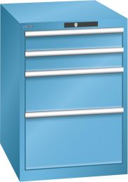 Lista Schubladenschrank, Traglast/Schubl.: 75 kg, 4 Schubladen: 2x100, 1x200, 1x300 mm, Zylinderschloss, BxTxH 564x725x800 mm, RAL 5012, 14.371.010