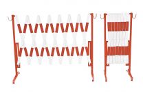 Gesellschaft für Ver- Scherensperrgitter - weiß mit roten Reflexstreifen - Ständer aus Stahlrohr - Stäbe aus Flachstahl 25/4 mm - Höhe 1000 mm - ausziehbar bis 3600 mm / 4000 mm