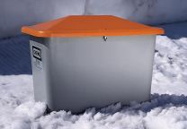 Cemo Streugutbehälter 1100 l, Außenmaß BxTxH 1630x1210 x1010 mm, mit Entnahmeöffnung, Korpus grau, Deckel orange, 7436