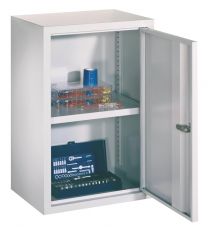 Hängeschrank, 1 Vollblechtür, Rückwand glatt, 1 verstellbarer Boden, Zylinderschloss, BxTxH 400x300x600 mm, RAL 7035