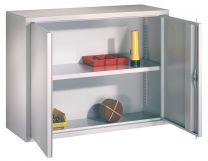 Hängeschrank, 2 Vollblechtüren, Rückwand glatt, 1 verstellbarer Boden, Zylinderschloss, BxTxH 800x300x600 mm, RAL 7035