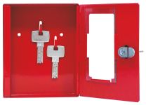 Notschlüsselkasten ohne Klöppel, 2 Haken, auswechselbare Glasscheibe, Zylinderschloss, BxTxH 120x32x150 mm, rot