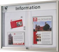 Schiebetürschaukasten, BxTxH 1548x55x973 mm, 7x3 DIN A4, Alu-Profile, ESG-Glas, Rückwand anthrazit, inkl. 10 Magnete + 1 Einstecktasche