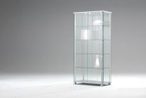 Standvitrine, Ganzglas, Sichtböden oben/unten Dekor-Silber, 4 Dickglasböden, BxTxH 830x430x1760 mm