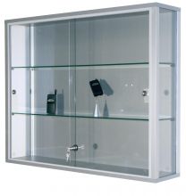 Wandvitrine, BxTxH 800x120x590 mm, Aluprofile, 2 Glasböden, Schiebetüren