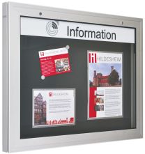 Kantline-Schaukasten, DIN A1, BxTxH 1025x75x800 mm, ESG-Glas, Öffnung nach unten, Rückwand anthrazit, inkl. 10 Magnete + 1 Einstecktasche