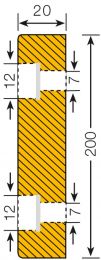 Warn- und Schutzprofil, Flächenschutz, Rechteck, 200x20 mm, gelb/schwarz, selbstklebend, 4 Bohrungen, Länge 500 mm