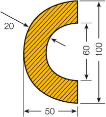 Warn- und Schutzprofil, Rohrschutz, Bogen, 60/100x50 mm, gelb/schwarz, selbstklebend, Länge 1000 mm