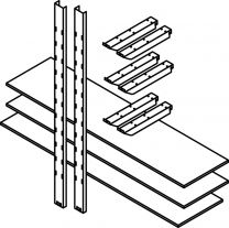 Lagerregal für Materialcontainer, best. aus 2 Regalsäulen, 6 Kragarmen, 3 Holzböden BxT 1000x500, für Materialcontainer mit Innenhöhe 2000 mm