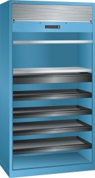 Lista Rollladenschrank, BxTxH 1000x580x1950 mm, 2 Verstellböden, 4 Auszugböden, 1 Schublade, RAL 5012, Rolllade grau, 58.405.010