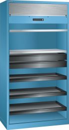 Lista Rollladenschrank, BxTxH 1000x580x1950 mm, 2 Verstellböden, 3 Auszugböden, 2 Schubladen, RAL 5012, Rolllade grau, 58.406.010