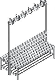 CP Doppelseitige Garderobenbank, Kunststoffleisten, mit Schuhrost, TxH 756x1650 mm, Länge 1000 mm, RAL 7021