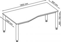 Hammerbacher PC-Schreibtisch, BxTxH 1800x800-1000x680-760 mm, höhenverstellbar, 4-Fuß-Gestell, Platten-/Gestellfarbe weiß/weißalu, VHS18/W/S