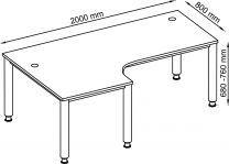 Hammerbacher PC-Schreibtisch, BxTxH 2000x800-1200x680-760 mm, höhenverstellbar, 4-Fuß-Gestell, Platten-/Gestellfarbe lichtgrau/weißalu, VHS82/5/S