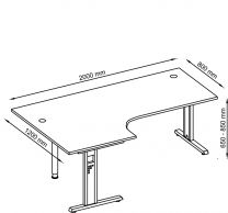 Hammerbacher PC-Schreibtisch, BxTxH 2000x800-1200x650-850 mm, höhenverstellbar, C-Fuß-Gestell, Platte weiß, VOS82/W