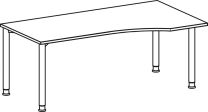 PC-Tisch, rechts, BxTxH 1800x800-1000x680-800 mm, höhenverstellbar, Platte lichtgrau, Rundrohrgestell silber