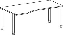 PC-Tisch, links, BxTxH 1800x800-1000x680-800 mm, höhenverstellbar, Platte buche, Rundrohrgestell anthrazit