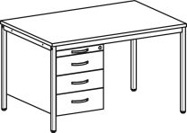 Schreibtisch, BxTxH 1200x800x720 mm, 1 Hängecontainer: 1 Utensilienschub, 3 Schubladen, 4-Fuß-Gestell lichtgrau, Platte ahorn