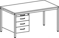 Schreibtisch, BxTxH 1600x800x720 mm, 1 Hängecontainer: 1 Utensilienschub, 3 Schubladen, 4-Fuß-Gestell lichtgrau, Platte ahorn