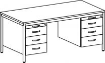 Schreibtisch, BxTxH 1600x800x720 mm, 2 Hängecontainer: je 1 Utensilienschub, 3 Schubladen, 4-Fuß-Gestell lichtgrau, Platte weiß