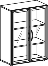 Büro-Flügeltürenschrank, BxTxH 800x420x1104 mm, 3 OH, 2 Böden, Glastüren, Justierfüße, lichtgrau