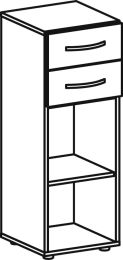 Büroregal, BxTxH 400x420x1104 mm, 3 OH, 2 Schubladen, 1 Boden, Justierfüße, lichtgrau