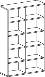 Büroregal, BxTxH 1200x425x1920 mm, 5 OH, 2x4 Böden, Mitteltrennwand, buche