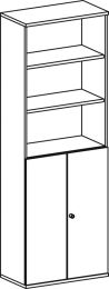 Büro-Flügeltürenschrank, BxTxH 800x425x2304 mm, 6 OH, 4 Böden, 3 OH Holztüren, Schloss, ahorn